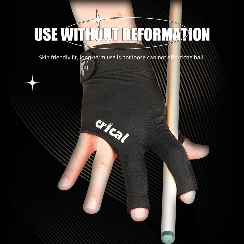 CRICAL Professional Billiard Glove for Pool, 3-Finger Design with Thick Lycra & Non-Slip Grip for Men and Women, Billiard Cue Accessories for Improved Control and Practice - Image 4